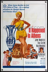 4h551 IT HAPPENED IN ATHENS 1sh '62 super sexy Jayne Mansfield rivals Helen of Troy!