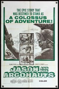 4h555 JASON & THE ARGONAUTS military 1sh '63 special effects by Ray Harryhausen, art of colossus!