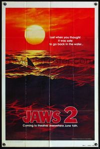 4h558 JAWS 2 teaser 1sh '78 just when you thought it was safe to go back in the water, classic art!