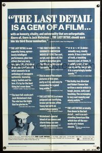 4h580 LAST DETAIL reviews style B 1sh '73 Hal Ashby directed, Jack Nicholson in the Navy!