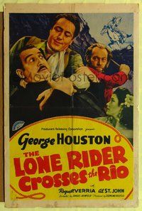 4h599 LONE RIDER CROSSES THE RIO 1sh '41 George Houston catches bad guy & Fuzzy St. John helps!