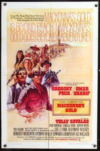 4h608 MacKENNA'S GOLD 1sh '69 Gregory Peck, Omar Sharif, Telly Savalas, Newmar, stamped ENGLISH!