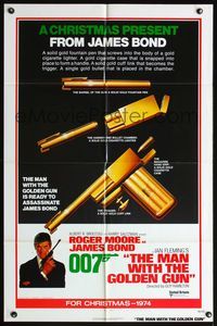 4h623 MAN WITH THE GOLDEN GUN teaser 1sh '74 Roger Moore, a Christmas present from James Bond!