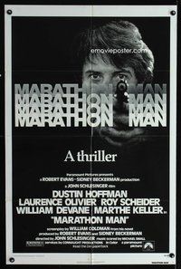 4h634 MARATHON MAN 1sh '76 cool image of Dustin Hoffman, John Schlesinger classic thriller!