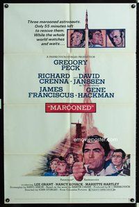 4h643 MAROONED style C 1sh '69 Gregory Peck & Gene Hackman, great Terpning cast & rocket art!
