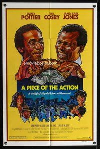 4h772 PIECE OF THE ACTION 1sh '77 great Drew Struzan art of Sidney Poitier & Bill Cosby!