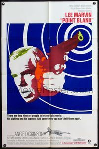 4h780 POINT BLANK 1sh '67 cool artwork of Lee Marvin & pointed pistol, film noir!