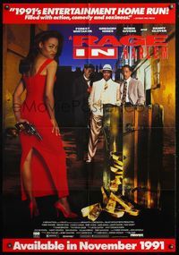 4h804 RAGE IN HARLEM video advance 1sh '91 Forest Whitaker, Danny Glover, sexy Robin Givens w/gun!