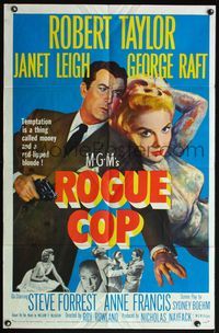4h825 ROGUE COP 1sh '54 cool art of Robert Taylor with gun & sexiest Janet Leigh, George Raft