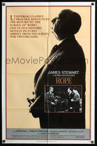 4h826 ROPE 1sh R83 James Stewart, classic profile image of Alfred Hitchcock!