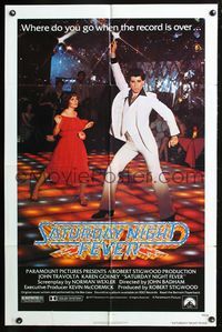 4h838 SATURDAY NIGHT FEVER rated R 1sh '77 best image of disco dancer John Travolta!