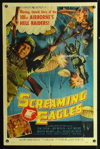 4h841 SCREAMING EAGLES 1sh '56 the blazing untold story of the 101st Airborne's Hell Raiders!