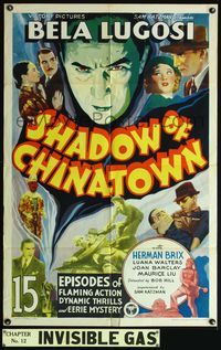 4h852 SHADOW OF CHINATOWN 1sh '36 great art of spooky Bela, plus montage of scenes, inc 2 w/Lugosi!