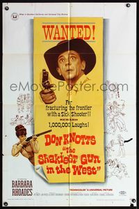 4h858 SHAKIEST GUN IN THE WEST 1sh '68 Barbara Rhoades, Don Knotts on wanted poster!