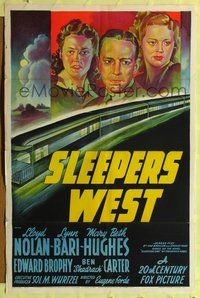 4h878 SLEEPERS WEST 1sh '41 great 20th Century Fox stone litho of stars over speeding train!