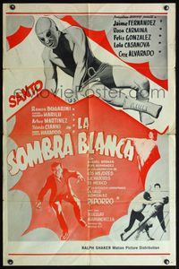 4h885 SOMBRA BLANCA Spanish/U.S. 1sh '63 image of Mexican luchador Santo, wrestling!