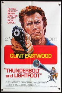 4h935 THUNDERBOLT & LIGHTFOOT int'l 1sh '74 art of Clint Eastwood with HUGE gun & pointed pistol!