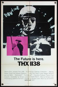 4h937 THX 1138 1sh '71 first George Lucas, Robert Duvall, bleak futuristic fantasy sci-fi!