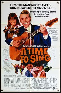 4h943 TIME TO SING 1sh '68 Hank Williams Jr. playing guitar, Shelley Fabares, country music!