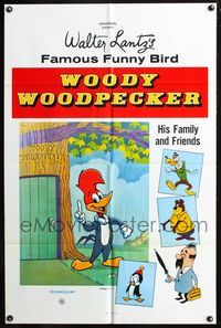 4h993 WOODY WOODPECKER 1sh '60s cartoon, great image of Woody & friends!