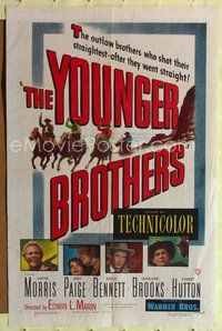 4h998 YOUNGER BROTHERS 1sh '49 outlaw brothers Wayne Morris, Bruce Bennett & Robert Hutton!