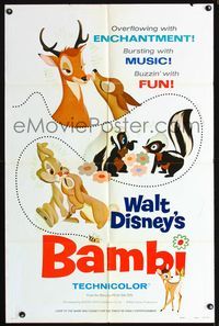 4j095 BAMBI style A 1sh R75 Walt Disney cartoon deer classic, art of animals in love!