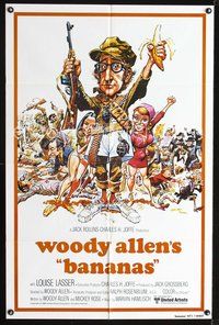 4j096 BANANAS 1sh R80 great artwork of Woody Allen by E.C. Comics artist Jack Davis!