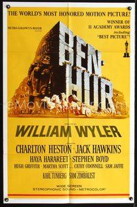 4j108 BEN-HUR 1sh R69 Charlton Heston, William Wyler classic religious epic, cool chariot art!