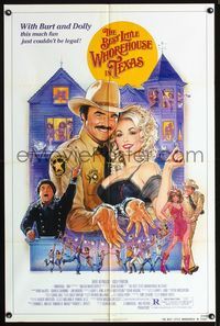 4j109 BEST LITTLE WHOREHOUSE IN TEXAS 1sh '82 art of Burt Reynolds & Dolly Parton by Gouzee!