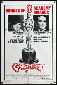 4j157 CABARET awards 1sh '72 different image of Oscar statuette between Liza Minnelli & Joel Grey!