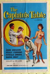 4j164 CAPTAIN'S TABLE 1sh '60 art of John Gregson & sexy Peggy Cummins on ocean cruise!