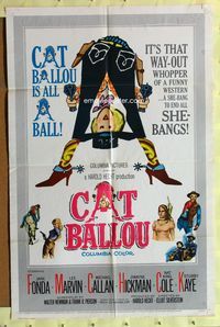 4j170 CAT BALLOU 1sh '65 classic sexy cowgirl Jane Fonda, Lee Marvin, great artwork!
