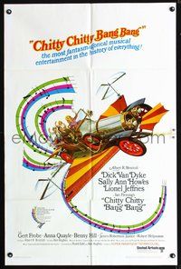 4j177 CHITTY CHITTY BANG BANG 1sh '69 Dick Van Dyke, Sally Ann Howes, art of wacky flying car!