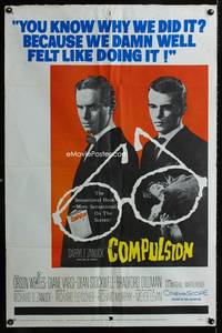 4j189 COMPULSION 1sh '59 crazy Dean Stockwell & Bradford Dillman try to commit the perfect murder!