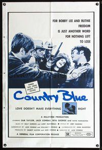 4j196 COUNTRY BLUE 1sh '73 Dub Taylor, Jack Conrad, love doesn't make everything right!