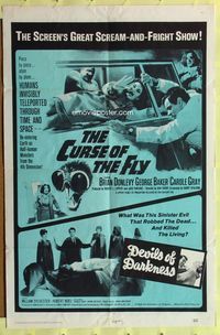 4j199 CURSE OF THE FLY/DEVILS OF DARKNESS 1sh '65 the screen's great scream-and-fright show!