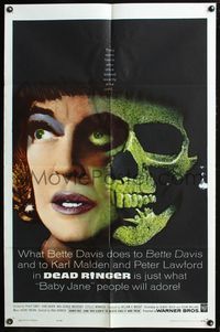4j206 DEAD RINGER 1sh '64 creepy image of Bette Davis & skull, Paul Henreid directed!