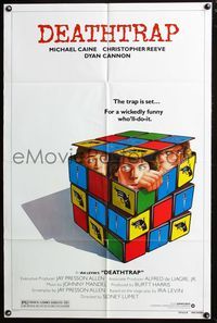4j211 DEATHTRAP style B 1sh '82 art of Chris Reeve, Michael Caine & Dyan Cannon in Rubik's Cube!