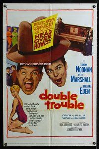 4j226 DOUBLE TROUBLE 1sh '60 Tommy Noonan, Pete Marshall, sexy Barbara Eden in swimsuit!