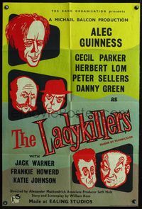 4j001 LADYKILLERS English 1sh '55 cool art of guiding genius Alec Guinness, gangsters!