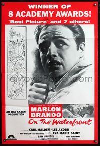 4j014 ON THE WATERFRONT English 1sh R70s artwork of Marlon Brando, Elia Kazan directed!