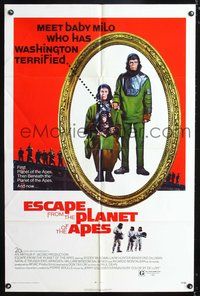 4j244 ESCAPE FROM THE PLANET OF THE APES 1sh '71 meet Baby Milo who has Washington terrified!