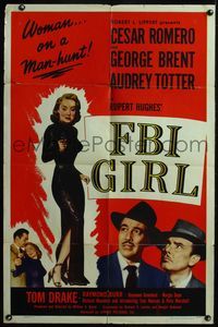 4j253 FBI GIRL 1sh '51 sexy Audrey Totter with gun, Cesar Romero, George Brent!