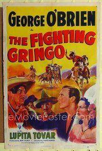 4j257 FIGHTING GRINGO 1sh R49 art of George O'Brien defending pretty Lupita Tovar from banditos!
