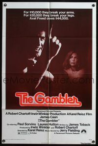 4j283 GAMBLER style A 1sh '74 James Caan is a degenerate gambler who owes the mob $44,000!