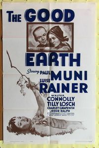 4j302 GOOD EARTH 1sh R62 art of Asian Paul Muni & Luise Rainer, from Pearl S. Buck novel!