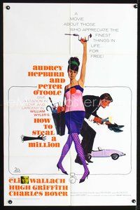 4j363 HOW TO STEAL A MILLION 1sh '66 McGinnis artwork of sexy Audrey Hepburn & Peter O'Toole!