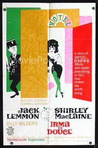4j384 IRMA LA DOUCE style A 1sh '63 Billy Wilder, great art of Shirley MacLaine & Jack Lemmon!