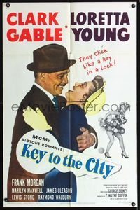 4j416 KEY TO THE CITY 1sh '50 Clark Gable & Loretta Young click like a key in a lock!