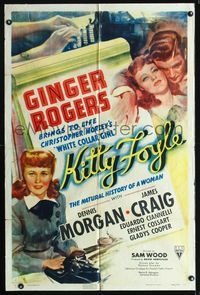 4j421 KITTY FOYLE style A 1sh '40 great romantic close up art of Ginger Rogers & Dennis Morgan!